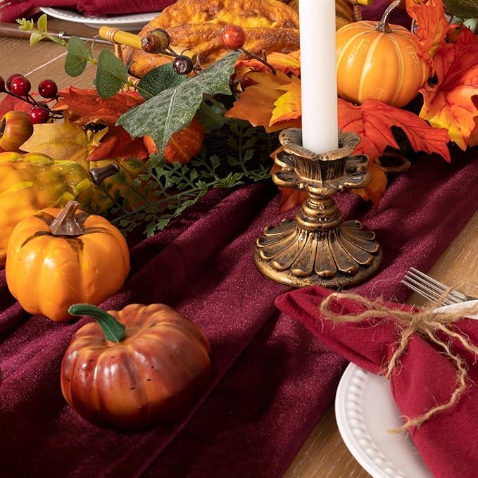 Burgundy Velvet Table Runner 3 Pack Fall Thanksgiving Red Table Runners 20 x 120 Inch Luxurious Elegant Velvet Fabric Friendsgiving Table Decor for Christmas Dinner Wedding Bridal Baby Shower
