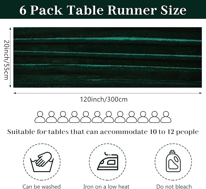 Velvet Table Runner 20 x 120 Inches 10ft Luxurious Thick Soft Velvet Christmas Thanksgiving Wedding Reception Table Runner for Party Reception Decorations(Emerald Green, 6 Pack)