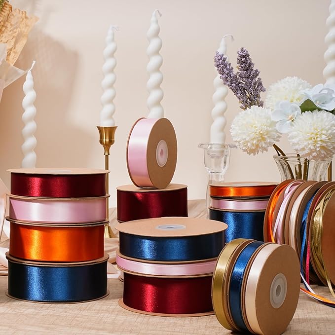 LaRibbons Orange Ribbon 1 1/2 Inch 25 Yards Luxury Double Faced Russet Orange Silk Ribbon for Flower Bouquet Crafts Gift Wrapping Wedding Party Decoration