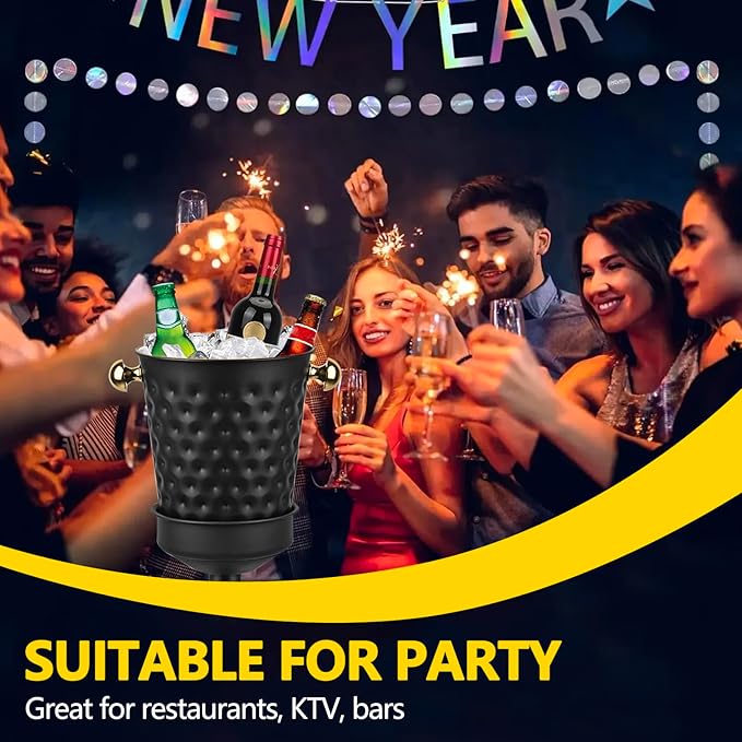 Champagne Bucket with Stand,5L Ice Bucket with Stand,Wine Chiller Bucket,Stainless Steel Champagne Stand for Wedding KTV Club BBQ Party Home Outdoor Black
