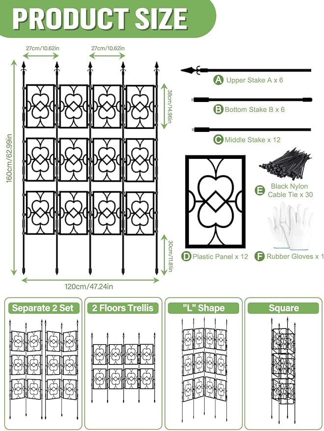 4 Sets Garden Trellis for Climbing Plants, Kalolary 5.5FT Plastic Love Screen Plant Trellis Frame for Potted Plants Rustproof Thicken Cucumber Trellis Stand for Vines Flowers Vegetable Indoor Outdoor