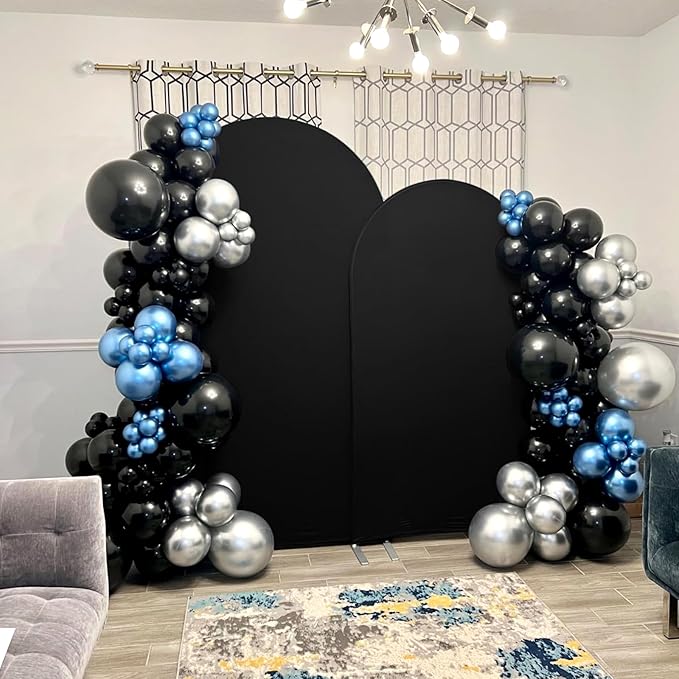 Wedding Arch Cover 6FT 7.2FT Arch Backdrop Cover Fitted Spandex Covers Set of 2 Round Top Chiara Arches Backdrop Stand Covers for Party Birthday Decoration（Black