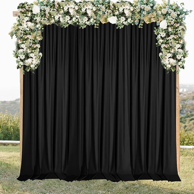 Sugargirl 10x10FT Black Backdrop Curtains Polyester Photo Backdrop Drapes Curtains 2 Panels with Rod Pockets for Party Birthday Wedding Photography Home Decoration