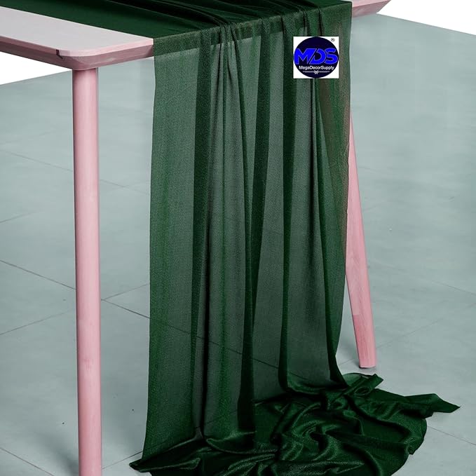 MDS 25 Pack 10ft Chiffon Table Runner 29 x 120 Inches Sheer Wedding Runner Romantic Rustic Table Runner for Wedding Decorations, Birthday Parties, Bridal Shower Party Arch Decor - Hunter Green