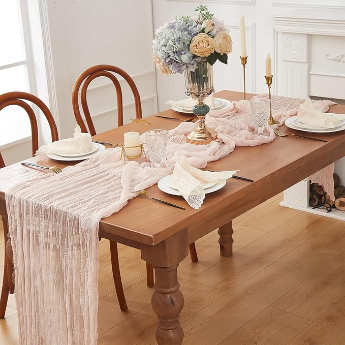 Dusty Pink 6 Pack Cheesecloth Table Runner 120 Inch 10 FT Boho Rustic Gauze for Wedding Baby Shower Party Farmhouse Summer Home Decor Washable