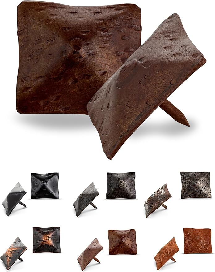 25 Pack 1.5" Square Head Iron Clavos Decorative Nails – Sealed Rusted – Handmade Rustic Square Fasteners for Farmhouse Shutters, Faux Wood, Barn Doors, Shutters, Gates – Ornamental Wood Accent