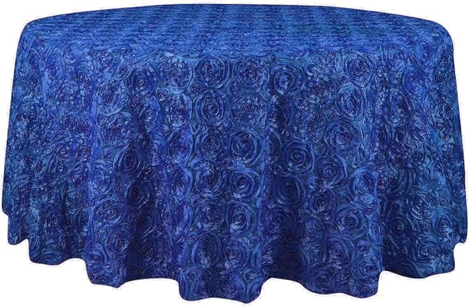 Efavormart 120" Wholesale Round Table Cover Royal Blue Grandiose Rosette 3D Satin Tablecloth for Wedding Party Event Decoration