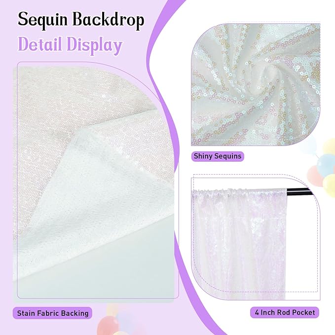 SquarePie Sequin Backdrop Curtain Not See Through Thick Glitter Background for Party 10FT x 10FT Iridescent