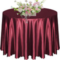 KKJIAF 1 Pack 108 Inch Round Table Cloth, Burgundy Overlay Round Satin Table Cover, Silky Satin Dining Tablecloths for Wedding Buffet Parties Banquet Decoration