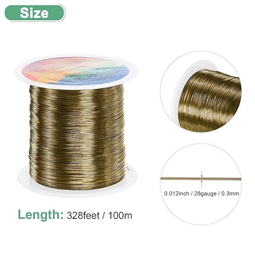 0.3mm Jewelry Wire, 28 Gauge 328FT Craft Wire Copper Beading Wire for Jewelry Making/Planting/Weaving/DIY Crafting, Soft Metal Wires [100M, Bronze Tone]