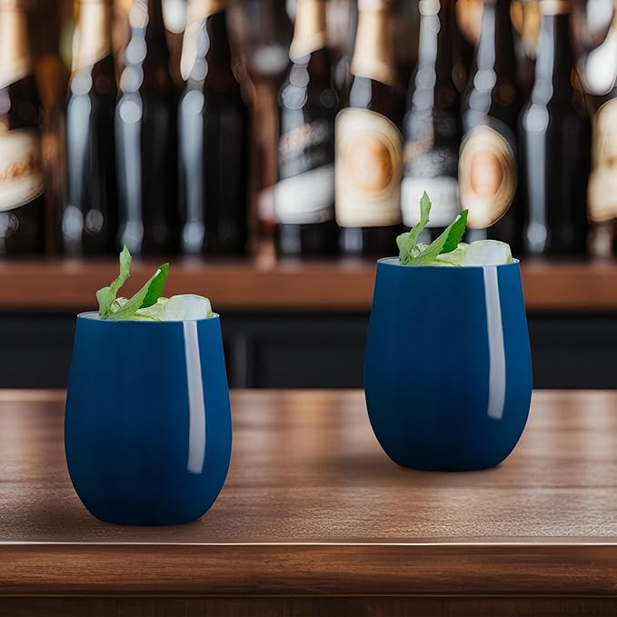 Smarty Had A Party 64 Glasses 12 oz. Solid Navy Elegant Stemless Plastic Wine Glasses, Disposable Drinkware, Plastic Wine Glasses for Parties