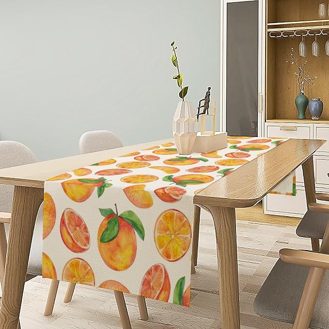 Watercolor Fruit Botanical Print Table Runner Spring Summer Orange Lemon Dinner Runner for Farmhouse Party Holiday Home Kitchen Dining Table Decor 13x90