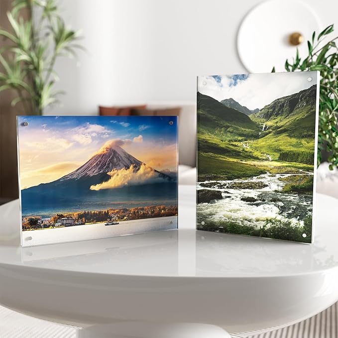 6x8 Acrylic Picture Frame 5 Pack, Clear Freestanding Double Sided Frameless Magnetic Photo Frames, Desktop Display Decor Gift