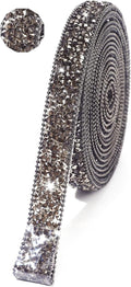 Rhinestone Ribbon 3 Yards Self Adhesive Rhinestone Strips Diamond Ribbon Sticker Crystal Roll Glitter Bling Rhinestones Tape for Crafting DIY Art Decoration (Jet Hematite,0.6 Inch)