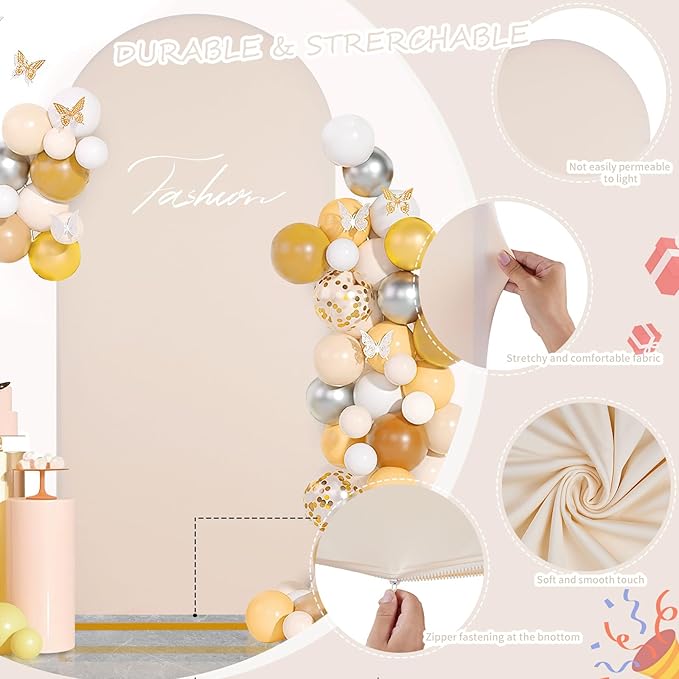 SoarDream Beige Wedding Arch Backdrop Cover 6.6FT Spandex Fitted Beige Wedding Arch Covers Round Top Chiara Arches Backdrop Cover Fabric for Birthday Balloon Party Decoration