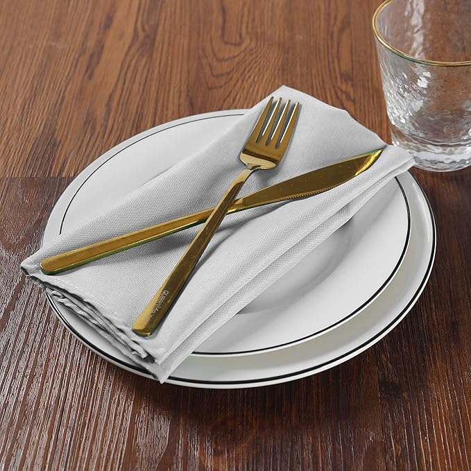Cloth Napkins 20x20 inch Washable Polyester Dinner Napkins Soft Table Napkins for Wedding Party Dining Banquet(Silver,25PCS)