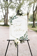 Personalized Wedding Welcome Sign, Greenery Modern Wedding Sign Signage 12" X 18" (Small), 27" (Medium), 36" (Large), Plastic, Modern, Pole Mount, Weather