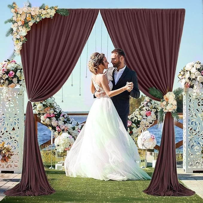 10 x 7 Feet Red Brown Backdrop Curtain for Partie, Background Curtains for Photoshoot, Birthday, Wedding, Halloween, Thanksgiving, Christmas, New Year Party Decorations 5Ft x 7Ft, 2 Panels