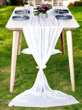 MDS 15 Pack 10ft Chiffon Table Runner 29 x 120 Inches Sheer Wedding Runner Romantic Rustic Table Runner for Wedding Decorations, Birthday Parties, Bridal Shower Party Arch Decor - White