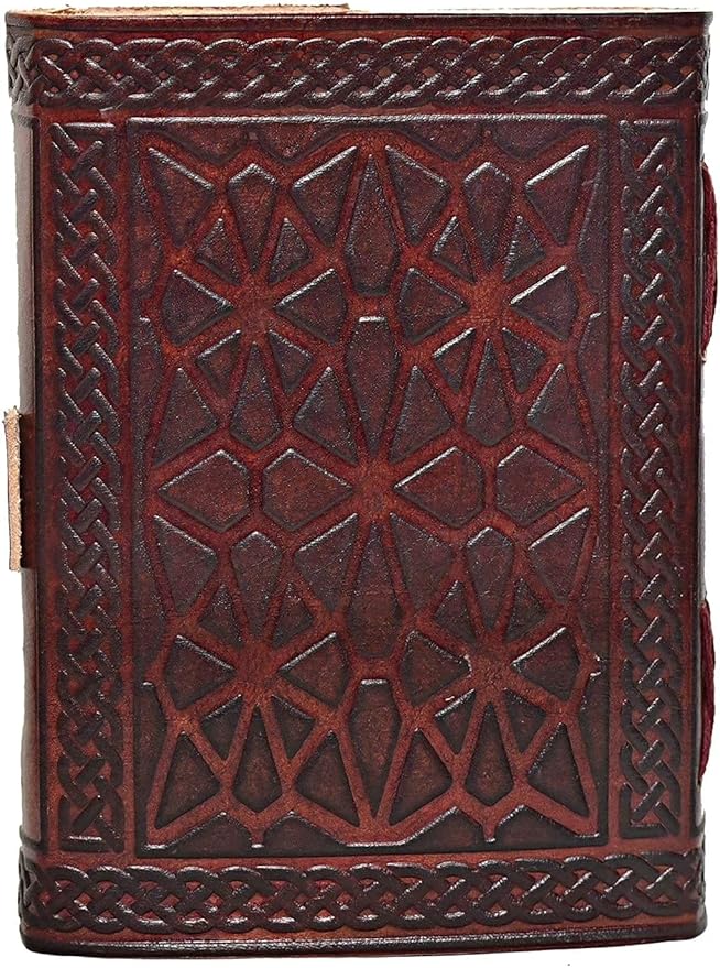 cuero 3 Moon Blue Lapiz Embossed Vintage Leather Journal | 240 Pages of Antique Handmade Deckle Edge Vintage Paper, Leather Sketchbook, Drawing Journal, Great Gift (6 inch by 8 inch, brown)