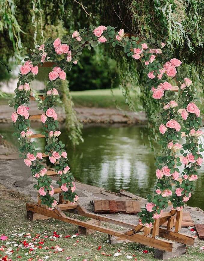 U'Artlines 3 Pack Artificial Pink Rose Vines Floral Garlands Total 19.5 Ft Fake Vine Silk Flower Garland for Indoor Outdoor Home Wedding Arch Garden Wall Decoration