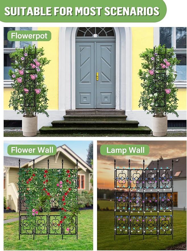4 Sets Garden Trellis for Climbing Plants, Kalolary 5.5FT Plastic Love Screen Plant Trellis Frame for Potted Plants Rustproof Thicken Cucumber Trellis Stand for Vines Flowers Vegetable Indoor Outdoor
