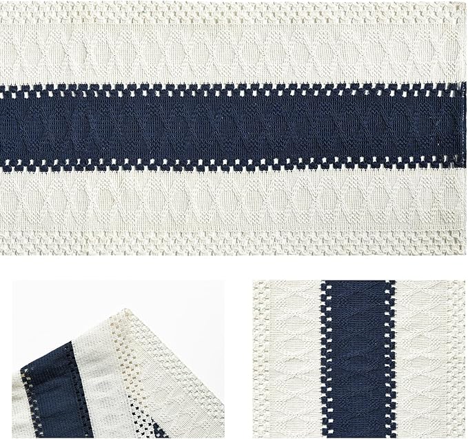 Artoid Mode Dark Blue Farmhouse Rustic Table Runner, Seasonal Holiday Hollow Kitchen Dining Table Decoration for Home Party Decor 12x90 Inch