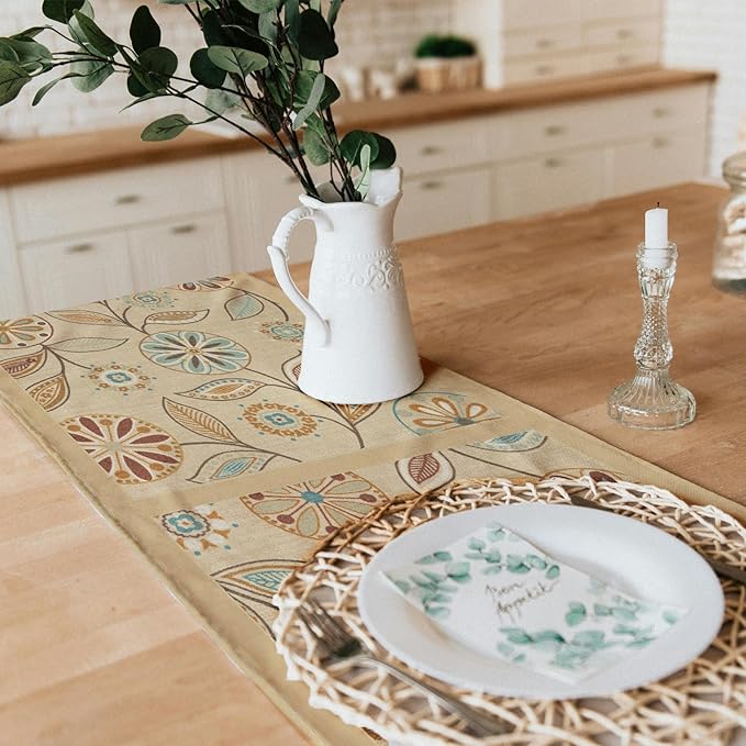 Snycler Table Runner Boho Table Runners Vintage Elegant Farmhouse Table Center Linen Decor for Home Dining Party Entrance (13x108 Inch) Khaki