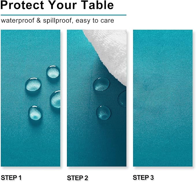 Hiasan 2 Pieces Turquoise Rectangle Tablecloth - Water Resistant and Spillproof Dining Room Washable Fabric Table Cloth for Dining Room, Polyester, 60 x 84 Inch