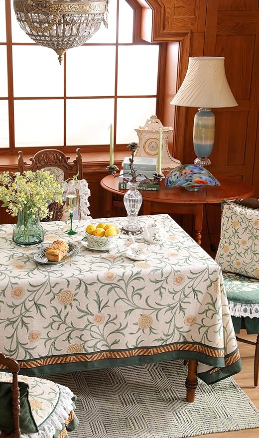 patdrea Designer French Linen Table Cloth for Rectangle Table,Vintage Fall Decorative Tablecloth,Floral Decoration Cover for Kitchen Dining Christmas,Tea Party,Thanksgiving,63"x102"-Littledaisy