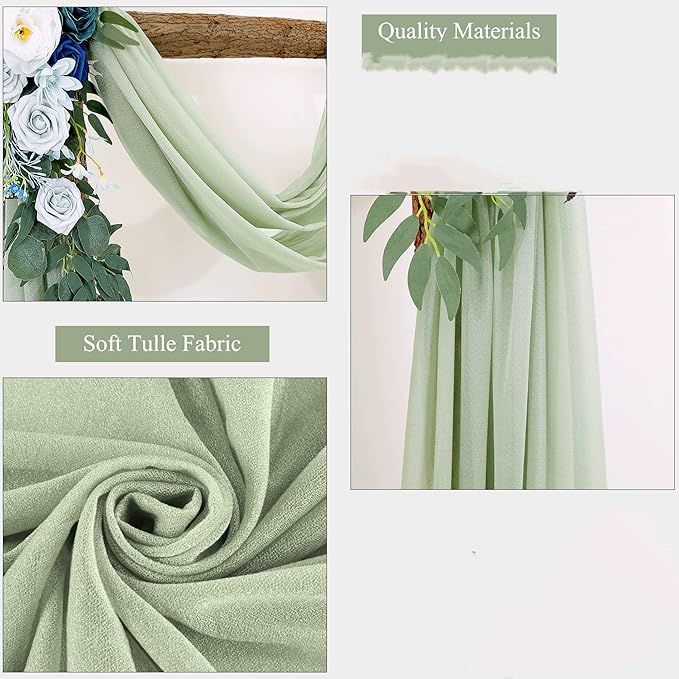 Sage Arch Drapes for Wedding Arch Draping Fabric 2 Panel Sheer Backdrop Curtain for Ceremony Bridal Party Decor 19Ft Length x 28" Width 2 Panel
