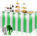 3 Pack 29x108 Inch Silver Green Foil Fringe Table Skirts Metallic Banner for Tinsel Streamer Garland Backdrop for Parade Floats Wedding Thanksgiving Birthday Christmas Halloween Party Decoration