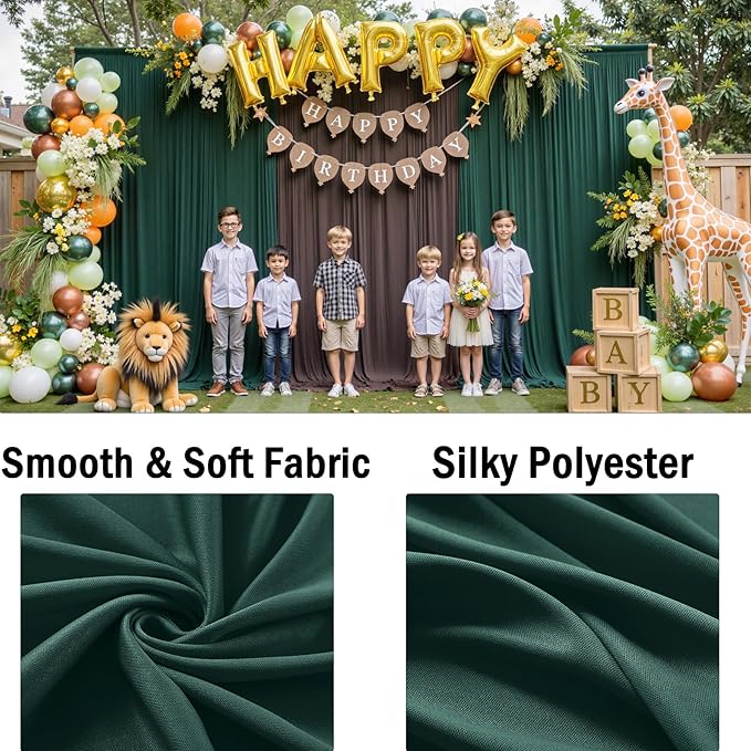 20ftx10ft Wrinkle Free Hunter Green Backdrop Curtains for Party Background, 4 Panels Silky Fabric Green Photo Backdrop Drapes Back Drop Cloth for Wedding Birthday Photography Baby Shower Decor