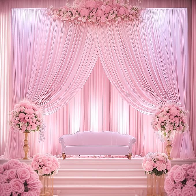30ftx14FT Wrinkle Free Pink Backdrop Curtain, 6 Panels 14FT Height Pink Wedding Backdrop Drapes, Silky Polyester Back Drop Cloth for Birthday Photography Background Party Backdrop Draping
