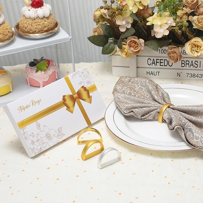 KPOSIYA Napkin Rings Set of 8, Metal Silver Napkin Rings Bulk for Table Settings, D-Shape Napkin Holders Rings for Dinner Table Decor, Easter, Fall,Thanksgiving, Christmas, Party,（Silver 8 pcs）