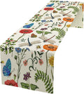 Vintage Botanical Flowers Table Runner, Seasonal Summer Plants Florals Butterfly Dinner Runner for Home Kitchen Dining Table Party Holiday Decoration 13"x120"