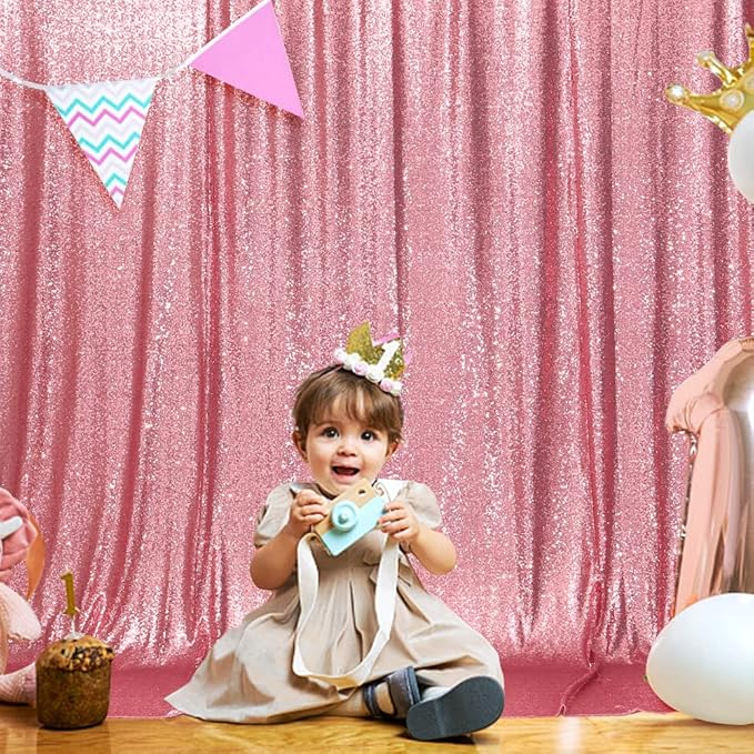 SquarePie Sequin Backdrop Curtain Not See Through Thick Glitter Background for Party 10FT x 10FT Fuchsia Pink