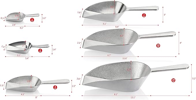 New Star Foodservice 34660 One-Piece Cast Aluminum Flat Bottom Bar Ice Flour Utility Scoop, 4-Ounce, SIlver