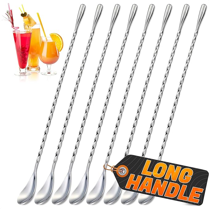 8 Pcs Bar Spoon Cocktail Mixing Spoon – 12'' Stainless Steel Cocktail Stirrers for Drinks, Polished Surface, Easy to Clean – Useful Bar Spoons for Professional and Home | Caviar Spoons