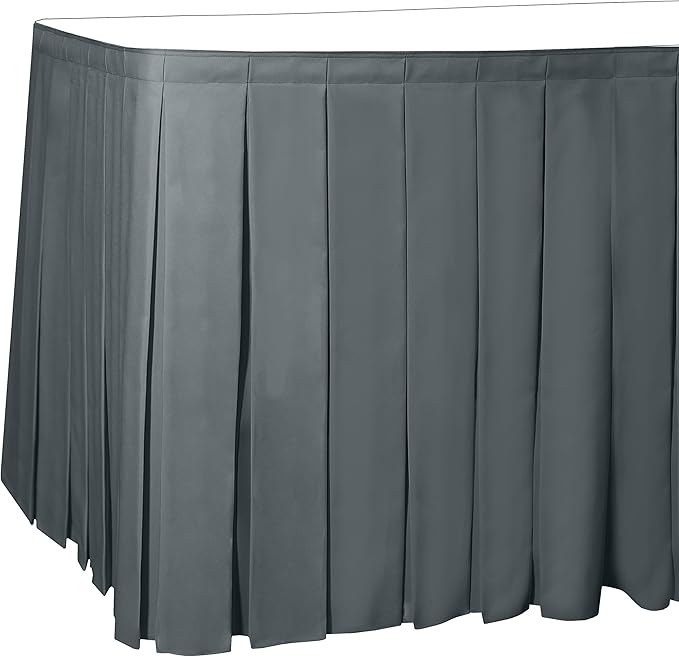 Ultimate Textile Pleat Polyester Fabric Table Skirt - Machine Washable Flame Resistant with Clips for Events, Weddings & Trade Shows, Cut & Sewn in Paterson, NJ - Charcoal, 21' Box Pleat