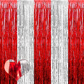 4 Pack 3.2Ft x 6.6Ft Red and Silver Fringe Curtain Backdrop, Metallic Tinsel Foil Fringe Streamers Curtains Background for Photo Booth Wedding Circus Welcome Carnival Birthday Party Decorations