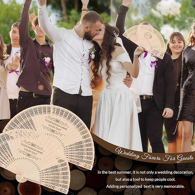 10 PCS Custom Fans Personalized Folding Fans for Line Dancing Wooden Hand Fan Wedding Favors Bulk Fans for Guests Party Event Use (Style06)