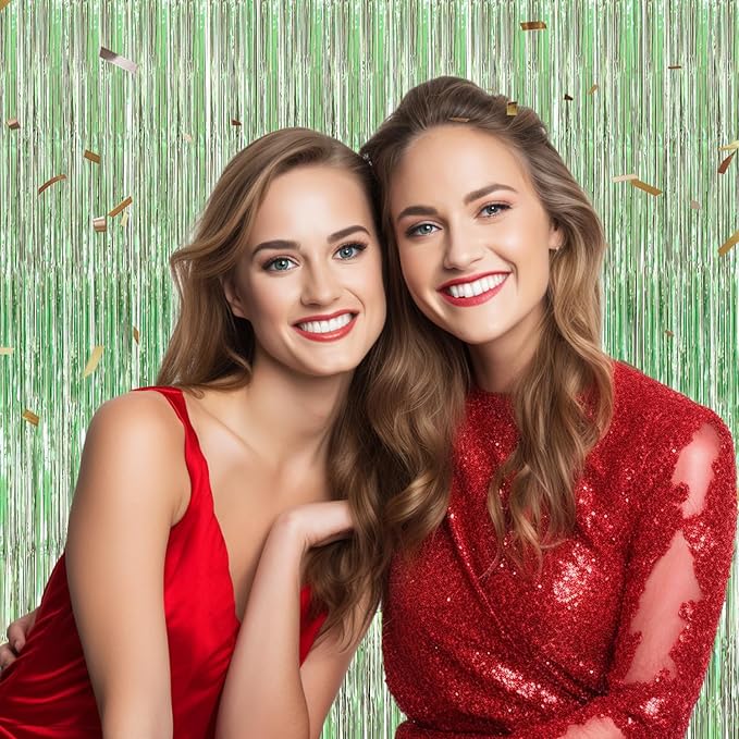3 Pack Foil Fringe Backdrop - Light Green Shiny Tinsel Curtains for Party Decoration/Photo Booth Props - 3.3x8.2 FT Metallic Foil Backdrop for Birthday, Wedding, Graduation, Christmas
