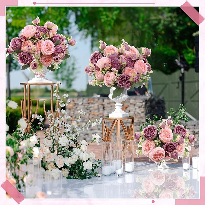 8 Bundles Artificial Peonies Flowers Boho Faux Flowers Arrangements Artificial Centerpiece Spring Bouquet Floral Wedding Decoration for Vase(Pink, Dark Pink)