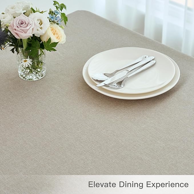 maxmill Linen Texture Tablecloth Water Resistance Antiwrinkle Spillproof Wipeable Washable Fabric Table Cloth for Dining Room, Buffet Banquet Party Holiday Dinner, Rectangular 60 x 108 Inch, Linen