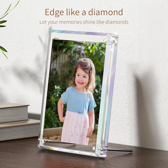 NIUBEE Picture Frames 4x6 Acrylic, Clear Photo Frame for Living Room, Diamond Edge Design, Magnetic Family Thick Desktop Floating Frame, 3 Pack