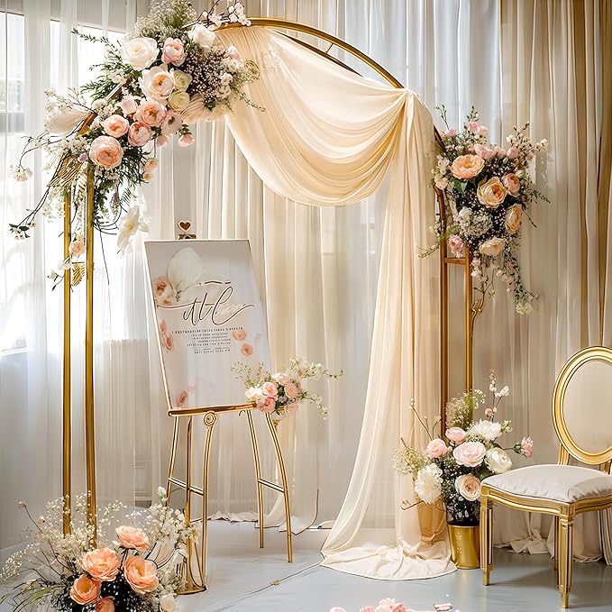 Champagne Wedding Arch Draping Fabric 2 Panels 30'' x 20FT Champagne Drapes Sheer Fabric Backdrop Arch Draping Fabrics for Wedding Ceremony Birthday Party Bridal Shower Decoration