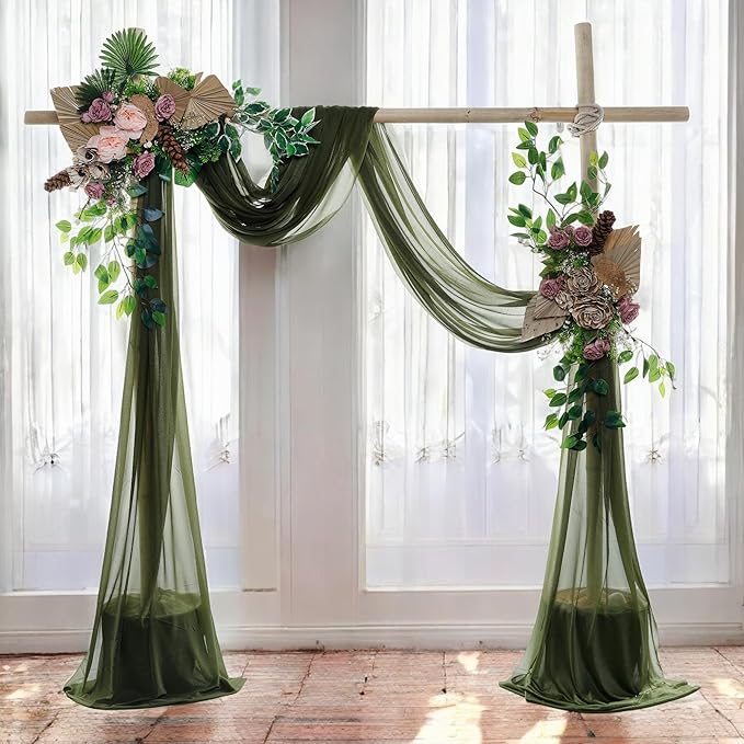 MDS Halloween Chiffon Draping Fabric - 2 Panel, 30" Wide x 30ft Long - Sheer Spooky Arbor & Canopy Drapery for Haunted House Backdrops, Party Ceilings, DIY Costumes & Themed Events - Olive Green