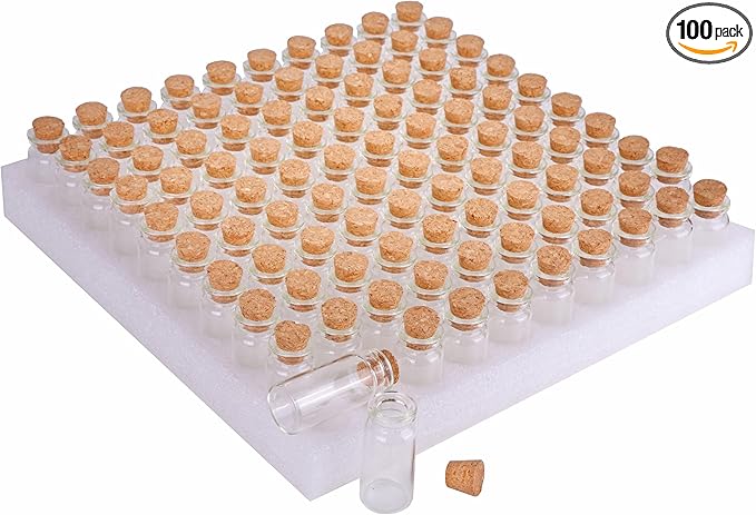 MaxMau 10ml Small Glass Bottles with Cork Stoppers,pack of 100 Vials Tiny Jars for DIY Art Crafts Projects Store Wishing Bottles Message Wedding Favors Gift