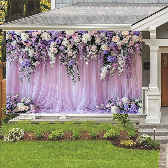 6x4ft Purple Lavender Floral Bridal Backdrop Wedding Flower Photography Backdrop for Girl Portrait Baby Shower Birthday Party Decor Banner Mother's Day Party Wall Backdrop Studio Photo Backgrounds